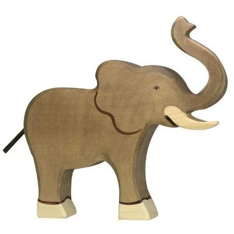 Figura legno Elefante proboscide alzata – Holztiger